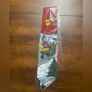 Vintage Y2K Santa Claus Reindeer Sleigh with Wheels Tie